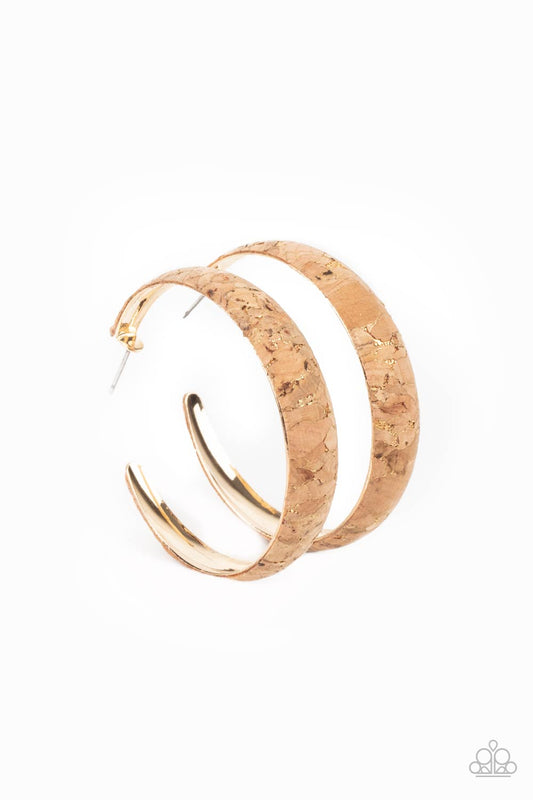 A CORK in the Road Gold Hoop Earrings by Paparazzi Accessories