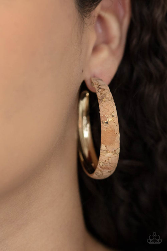 A CORK in the Road Gold Hoop Earrings by Paparazzi Accessories