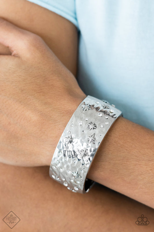 *Paparazzi Bracelet* "Across the Constellations" White Rhinestone Hinged Cuff Bracelet