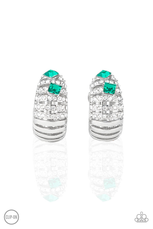 *Paparazzi Clip-On Earrings* " Bank Tank" Green Clip-On Earrings