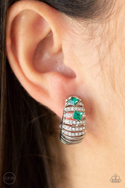 *Paparazzi Clip-On Earrings* " Bank Tank" Green Clip-On Earrings