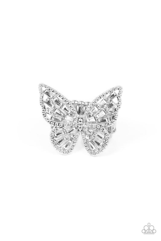 Bright-Eyed Butterfly White Ring by Paparazzi Accessories