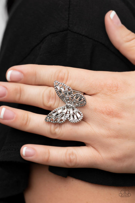 Bright-Eyed Butterfly White Ring by Paparazzi Accessories