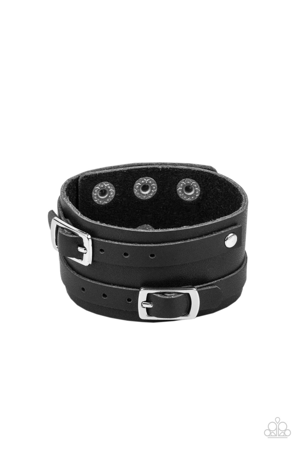 *Paparazzi Urban Bracelet* " Bronco Bustin' Buckles" Black Leather Urban Bracelet