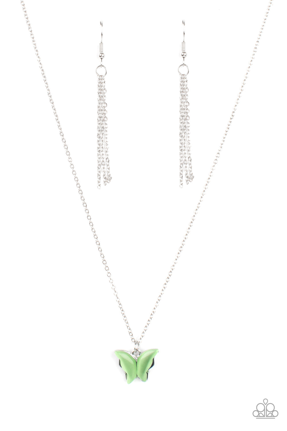 *Paparazzi Necklace* "Butterfly Prairies" Green Cat's Eye Pendant Necklace