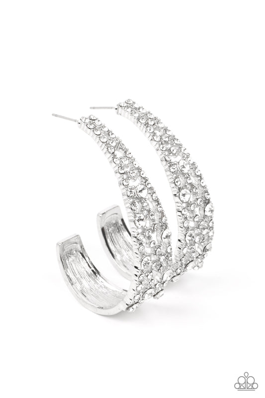 *Paparazzi Earrings* "Cold as Ice" Life of the Party April 2022 White Hoop Earrings