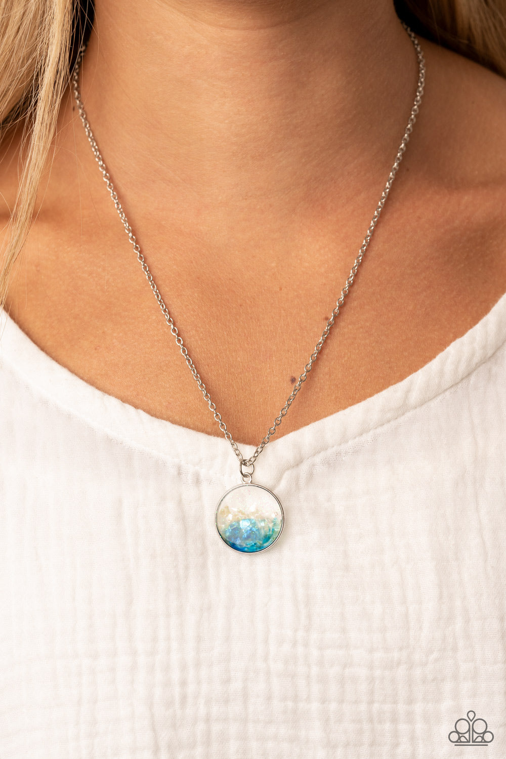 *Paparazzi Necklace* "Completely Crushed" Blue Shell-Like Short Necklace