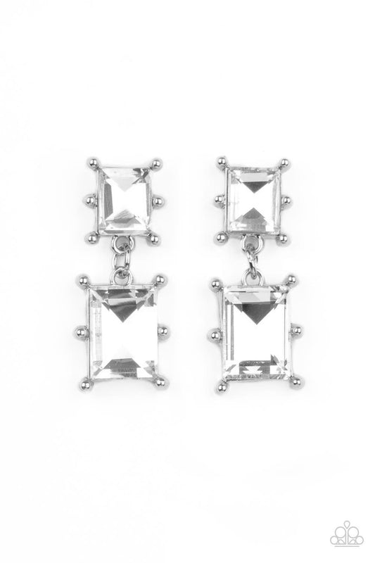 Cosmic Queen White Post Earrings by Paparazzi Accessories