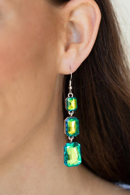 *Paparazzi Earrings* "Cosmic Red Carpet" Green UV Shimmer Earrings