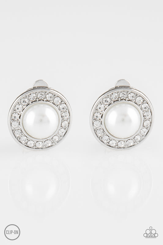 *Paparazzi Clip-On Earrings* "Definitely Dapper" White Clip-On Earrings