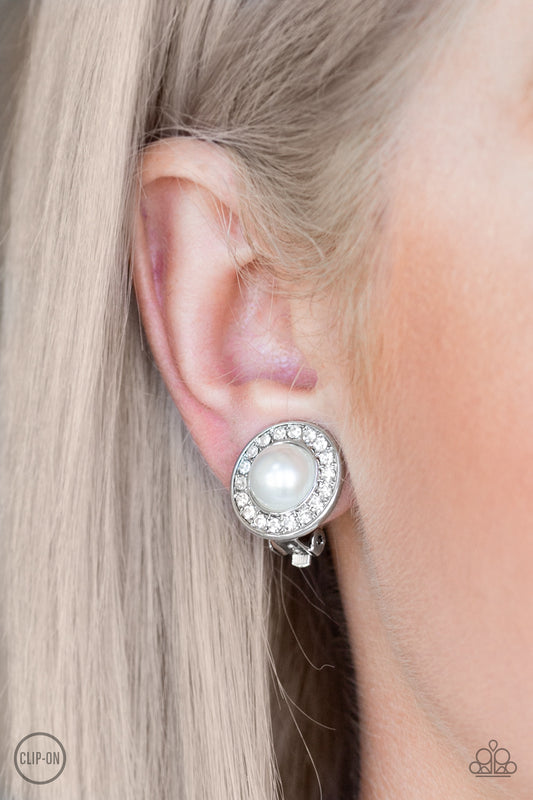 *Paparazzi Clip-On Earrings* "Definitely Dapper" White Clip-On Earrings