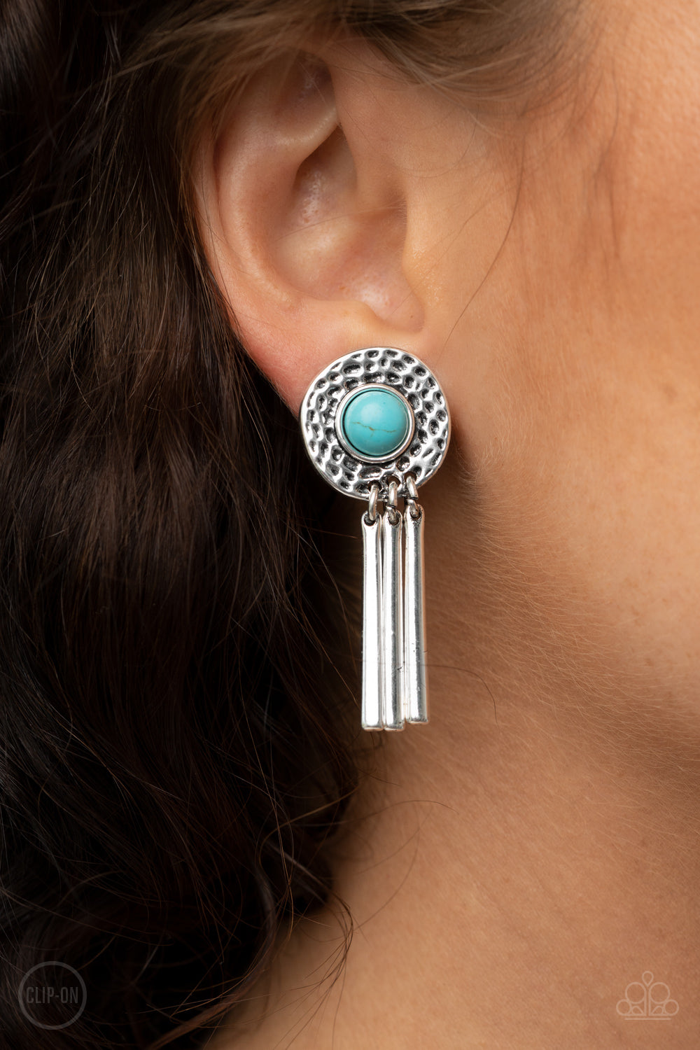 *Paparazzi Clip-On Earrings* "Desert Amulet" Blue Clip-On Earrings