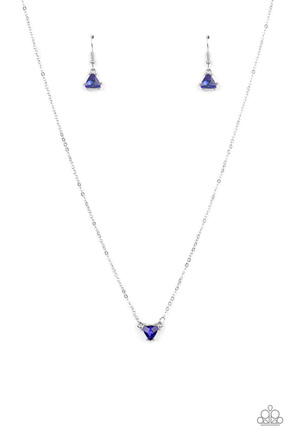 *Paparazzi Necklace* "Downright Dainty" Triangular French Blue Rhinestone Short Necklace