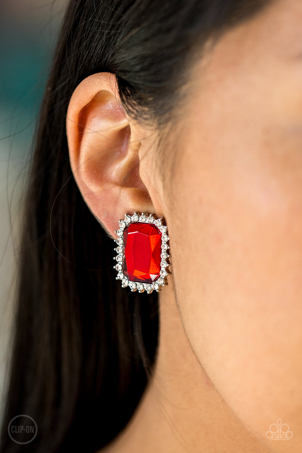 *Paparazzi Clip-On Earrings* "Downtown Dapper" Red Clip-On Earrings