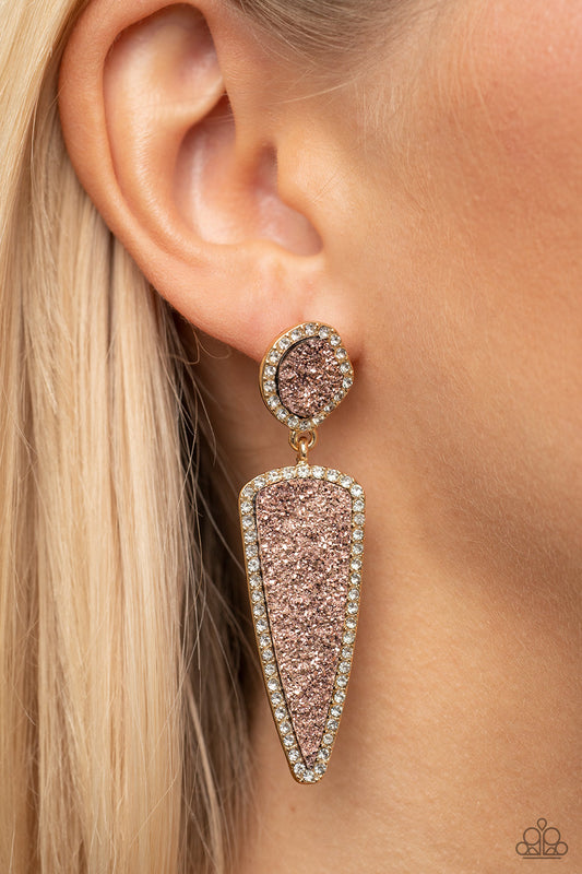 Druzy Desire Gold Post Earrings by Paparazzi Accessories