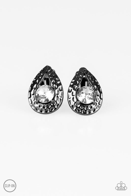 *Paparazzi Clip-On Earrings* " Elite Edge" Black Clip-On Gunmetal Earrings