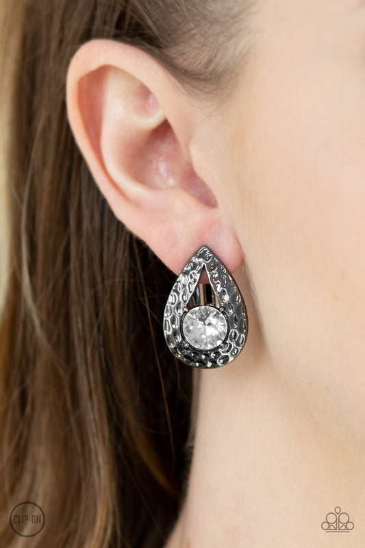 *Paparazzi Clip-On Earrings* " Elite Edge" Black Clip-On Gunmetal Earrings