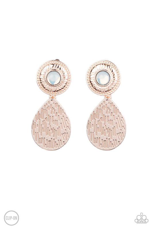 *Paparazzi Clip-On Earrings* "Emblazoned Edge" Rose Gold Clip-On Earrings