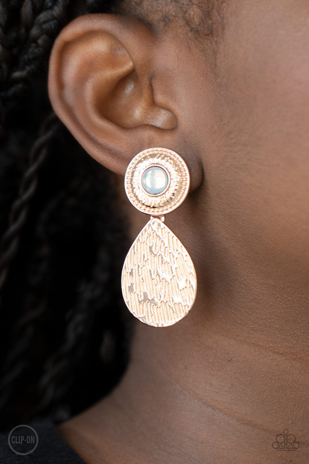 *Paparazzi Clip-On Earrings* "Emblazoned Edge" Rose Gold Clip-On Earrings