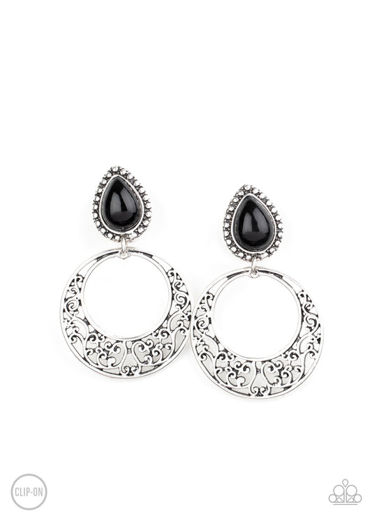 *Paparazzi Clip-On Earrings* "Exotic Escape" Black Clip-On Earrings