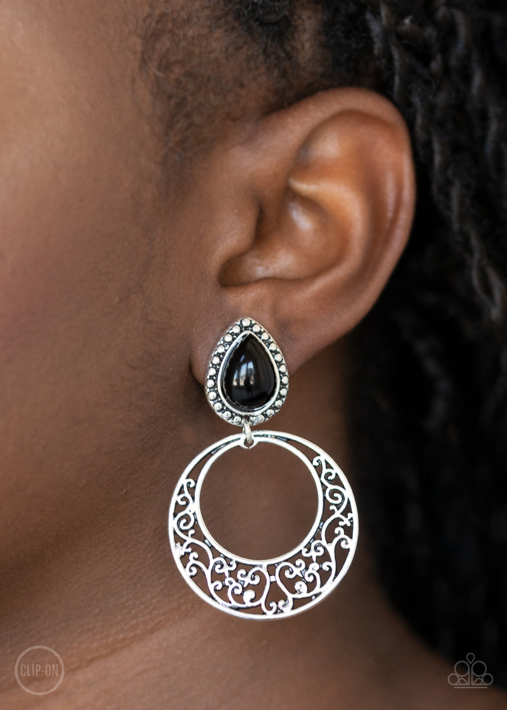 *Paparazzi Clip-On Earrings* "Exotic Escape" Black Clip-On Earrings