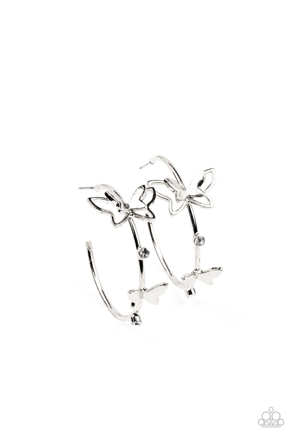 *Paparazzi Earrings* "Full Out Flutter" White Rhinestone Hoop Earrings