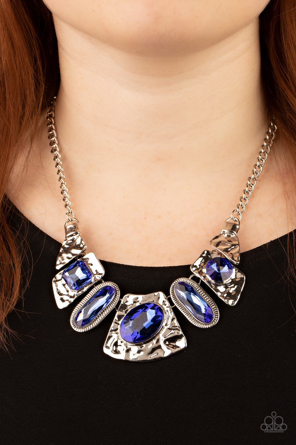 *Paparazzi Necklace* "Futuristic Fashionista" French Blue Gems Statement Necklace