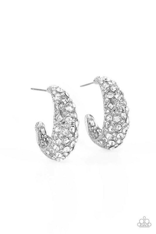 *Paparazzi Earrings* "Glamorously Glimmering" White Rhinestone Hoop Earring