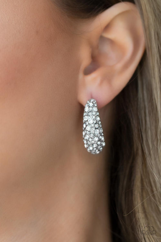 *Paparazzi Earrings* "Glamorously Glimmering" White Rhinestone Hoop Earring