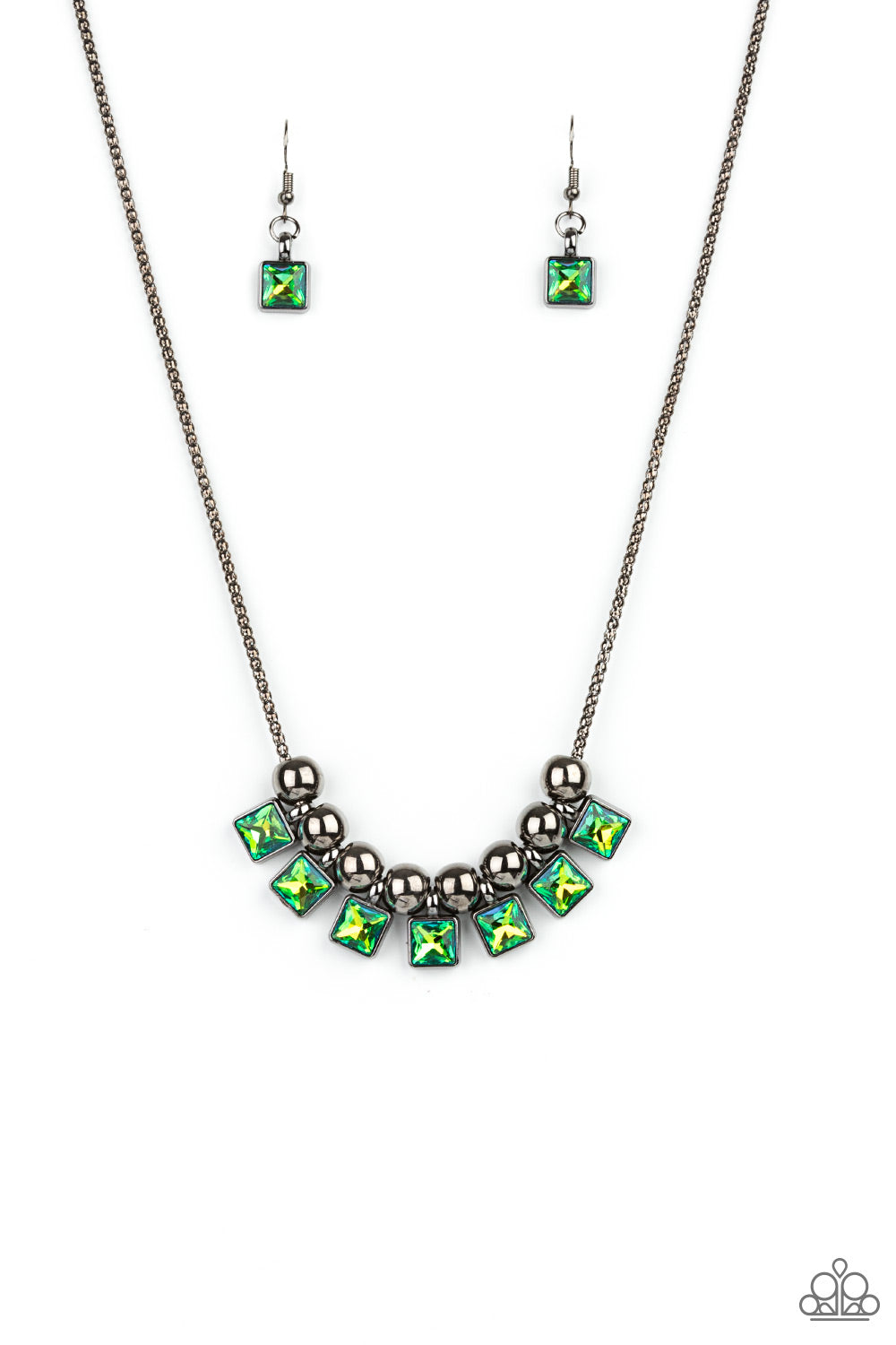 *Paparazzi Necklace* " Graciously Audacious" Green UV Shimmer Rhinestone Necklace