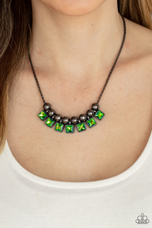 *Paparazzi Necklace* " Graciously Audacious" Green UV Shimmer Rhinestone Necklace