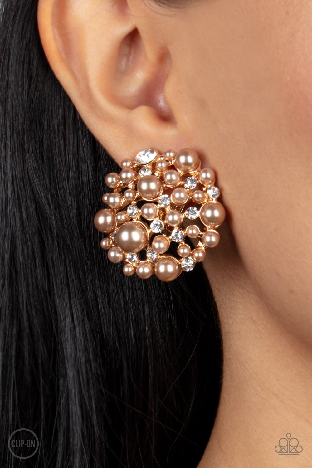 *Paparazzi Clip-On Earrings* "Head To Toe Twinkle" Brown Clip-On Earrings