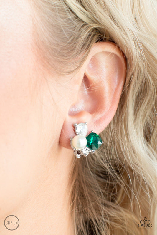 *Paparazzi Clip-On Earrings* " Highly High Class" Green Clip-On Earrings