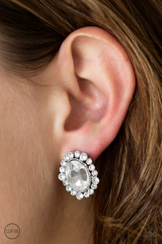 *Paparazzi Clip-On Earrings* "Hold Court" White Clip-On Earrings