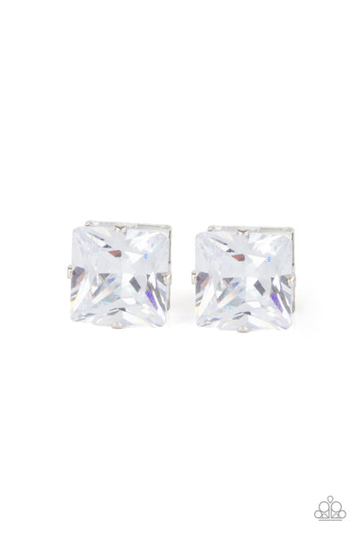 *Paparazzi Post Earrings*"Time Square Timeless" White Post Earrings