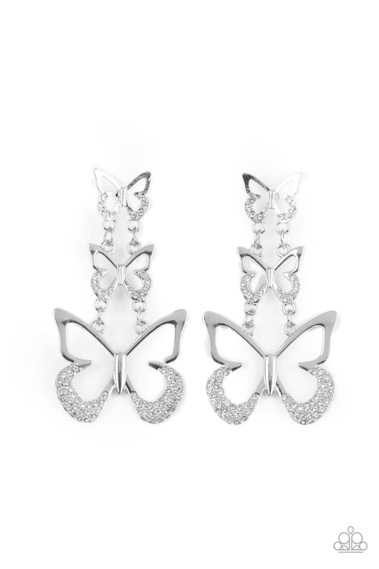 *Paparazzi  Earrings* "Flamboyant Flutter" Silver Post Earrings