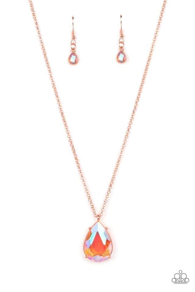 *Paparazzi Necklace* " llustrious Icon" Iridescent Teardrop Gem with Shiny Copper Chain