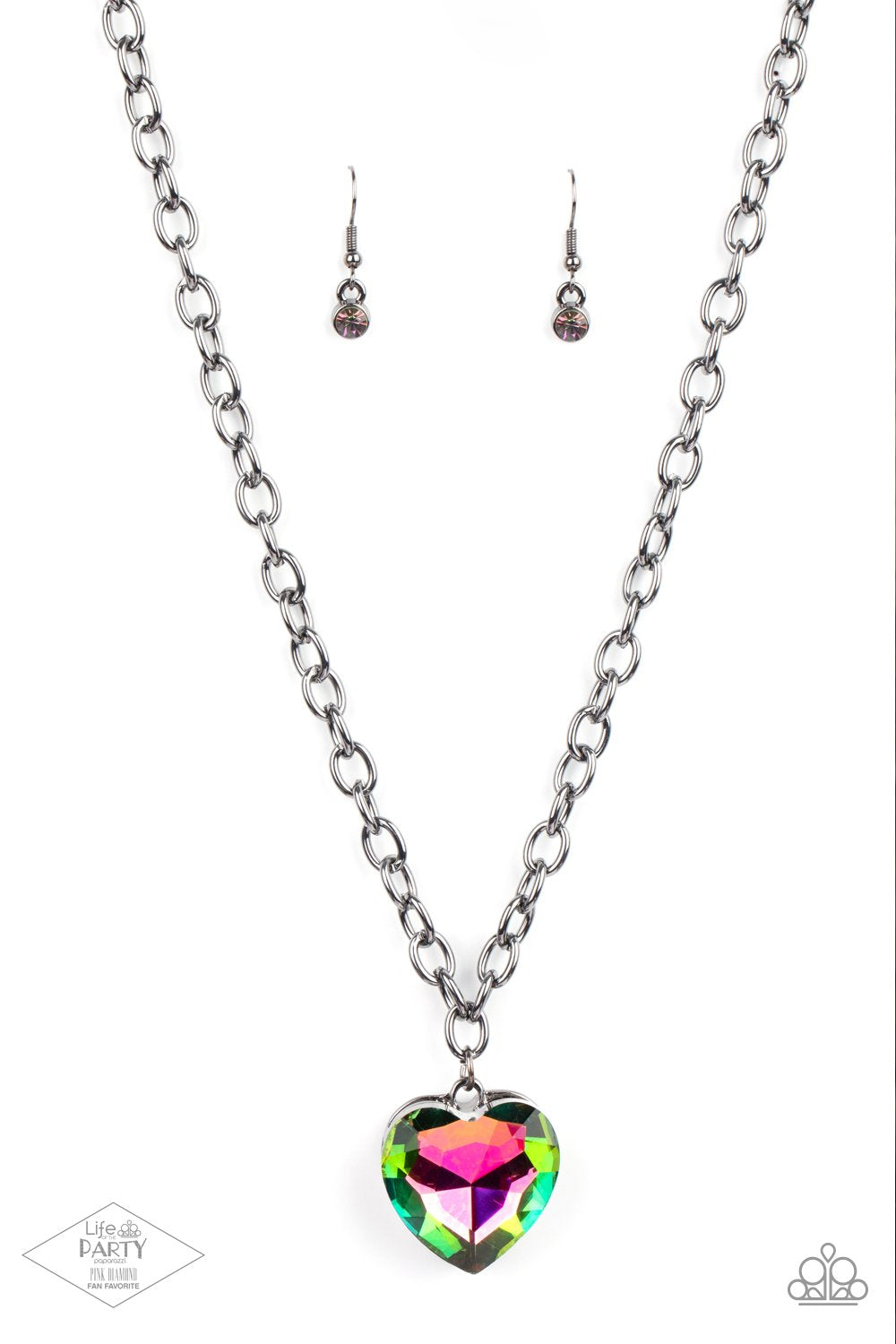 *Paparazzi Necklace* "Flirtatiously Flashy" Multi Oil Spill Heart Necklace Gunmetal Chain