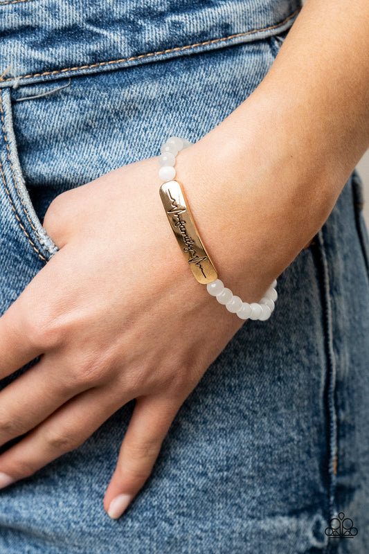 *Paparazzi Bracelet* " Family is Forever" Gold Plate with White Cat's Eye Stretch Bracelet with