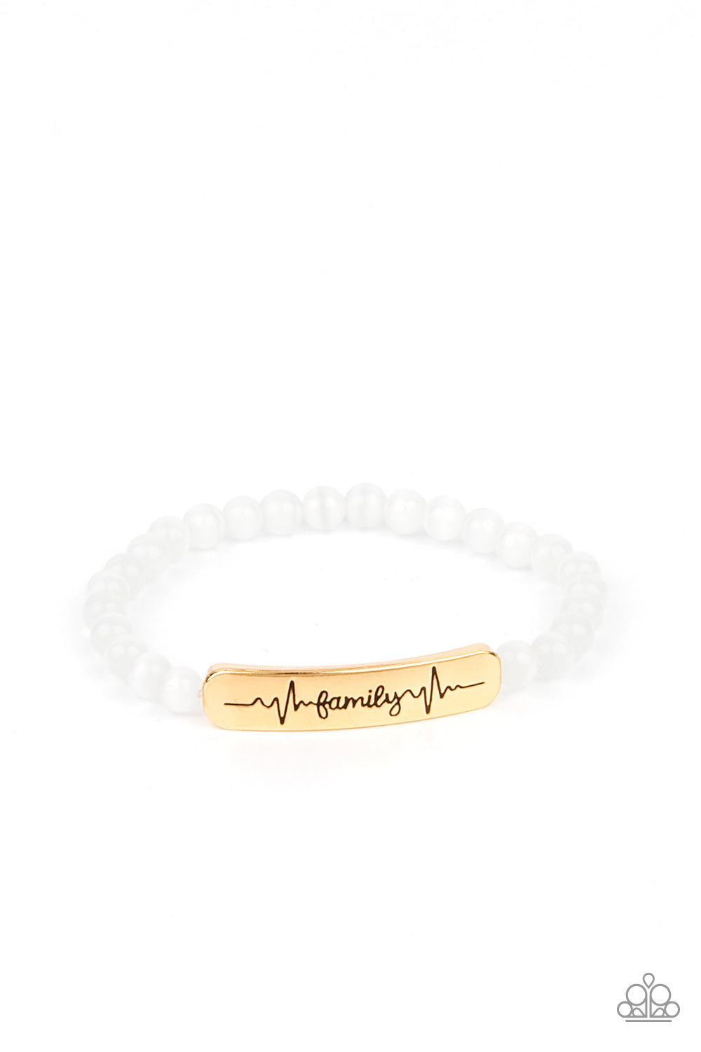 *Paparazzi Bracelet* " Family is Forever" Gold Plate with White Cat's Eye Stretch Bracelet with