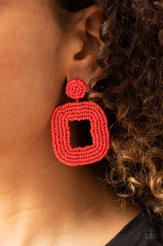 *Paparazzi Earrings* "Beaded Bella" Red Post Seed Beads Earrings