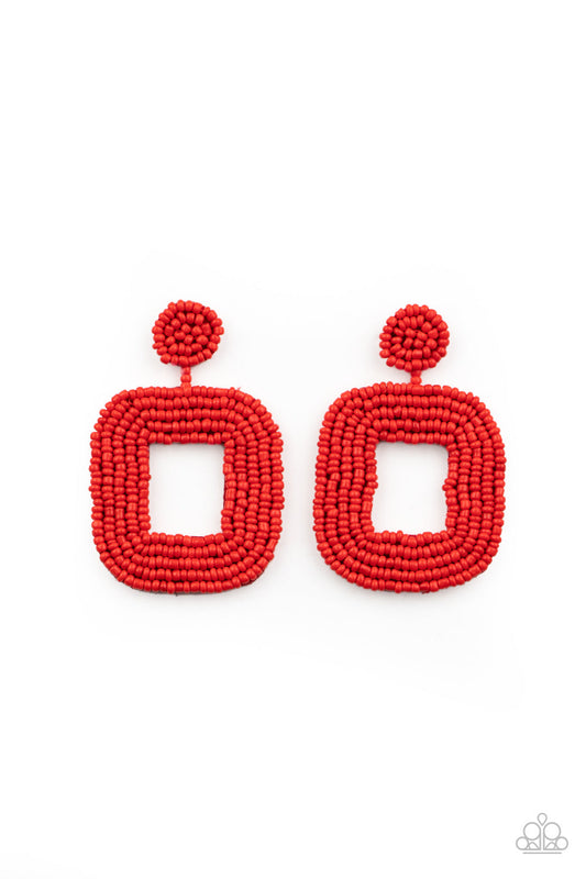 *Paparazzi Earrings* "Beaded Bella" Red Post Seed Beads Earrings