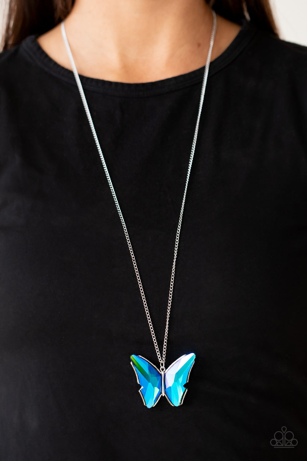 The Social Butterfly Effect Blue UV Shimmer Necklace by Paparazzi Accessories