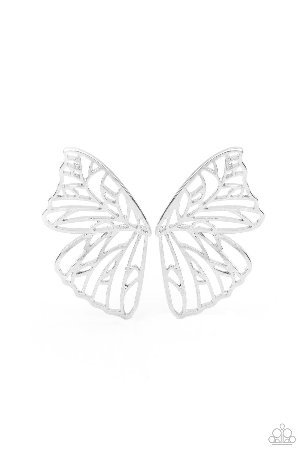 Butterfly Frills Silver Post Earrings by Paparazzi Accessories