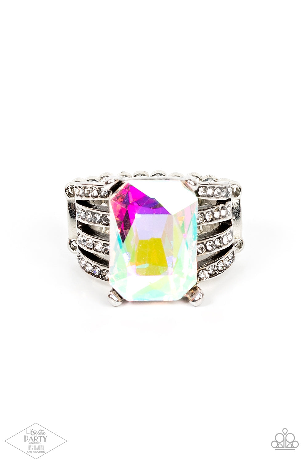 "Expect Heavy REIGN" Multi Iridescent Gem Silver Ring by Paparazzi Accessories