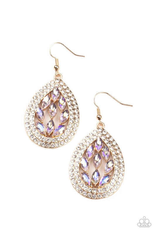 Encased Elegance - Gold Iridescent Earrings by Paparazzi Accessories