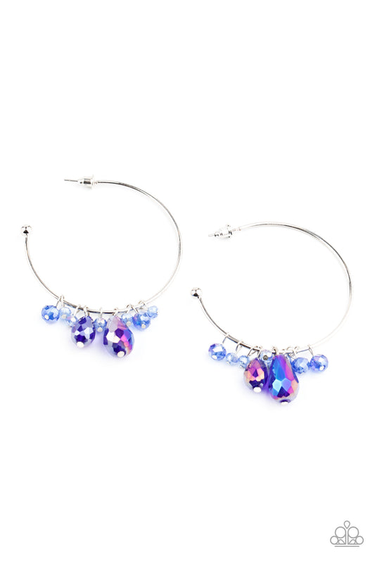 Dazzling Downpour Blue Hoop Earrings by Paparazzi Accessories