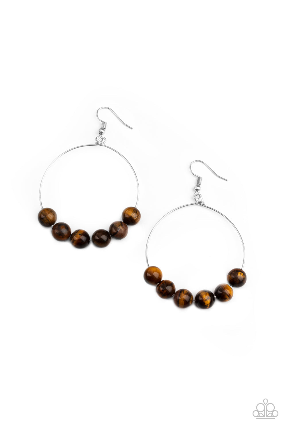 Let It Slide Brown Tiger's Eye Earrings by Paparazzi Accessories