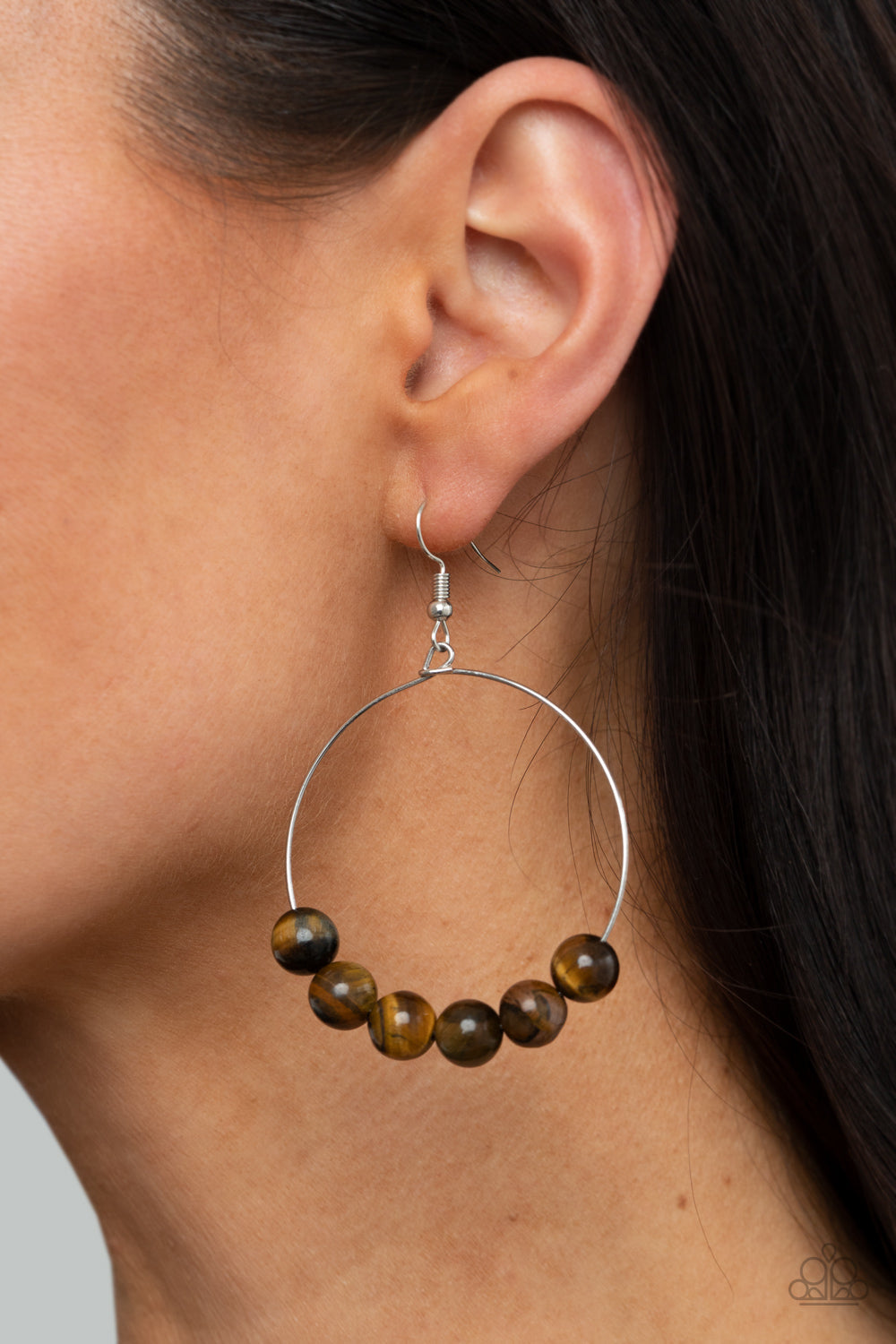 Let It Slide Brown Tiger's Eye Earrings by Paparazzi Accessories