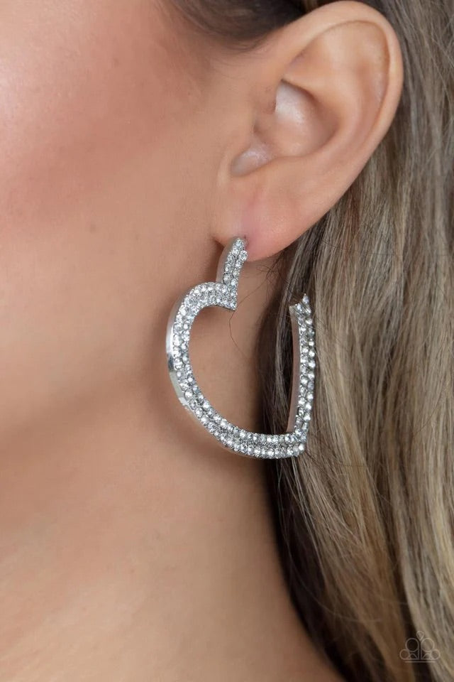 AMORE to love White Hoop Earrings by Paparazzi Accessories